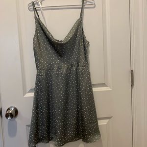NEW WITH TAGS grey and white polka dot silk mini dress